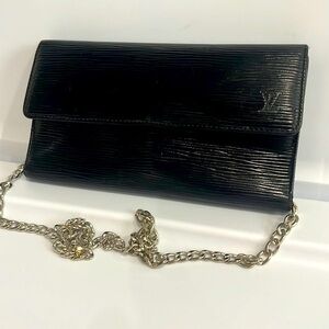 Louis Vuitton Black Wallet with Silver Chain